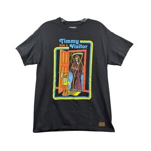 Steven Rhodes Timmy Has A Visitor Black Graphic T-Shirt Mens Medium Grim Reaper